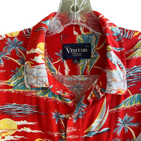 VISITOR Men's Size XL Hawaiian Shirt Short Sleeves Button Down Palm Trees - Picture 3 of 10